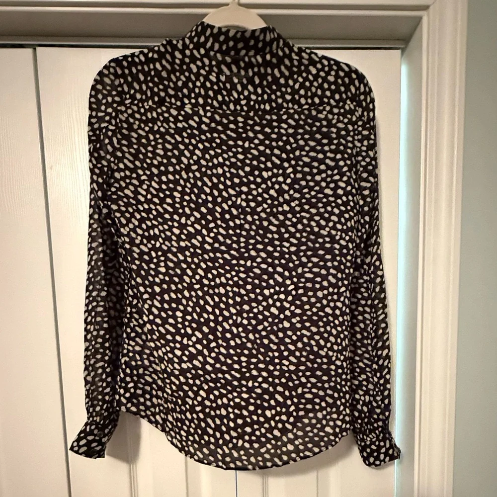 Tory Burch Black & Cream Veta Sheer Silk Blend  Blouse in Dot Print Top size 4